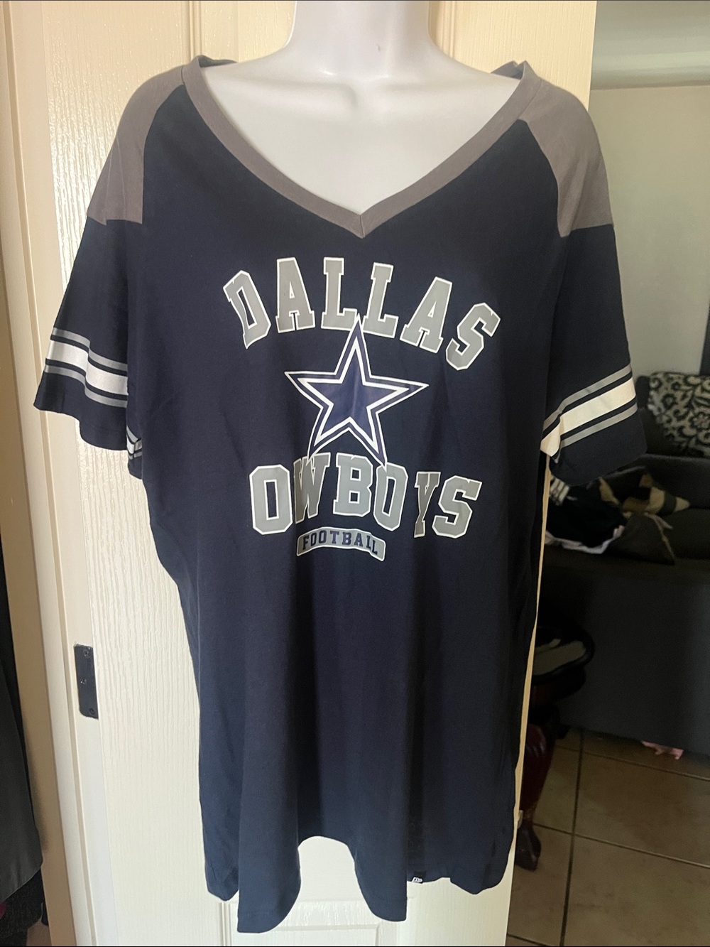 NWT- T.J.Maxx Navy and Gray V-Neck Top